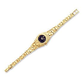 New 10k Yellow Gold Ladies Black Dial Nugget 7 Watch