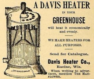 1895 Ad Davis Heater Co. Boiler Greenhouse Appliance   ORIGINAL