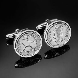 for Men. Lucky Irish threepence cufflinks. Genuine coins.Perfect gift
