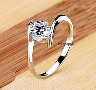 18K White Gold Gp Swarovski Crystal Wedding Unique Ring Size 6,7,8，9