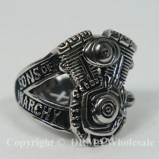 Authentic SONS OF ANARCHY Engine Men Of Mayhem Steel Ring Size 8,10,12