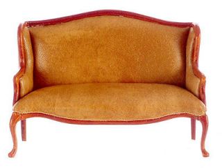 Bespaq Dollhouse miniature living furniture leather couch sofa walnut