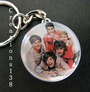 New One Direction Silver Tone Glass Pendant Keyring Birthday Gifts