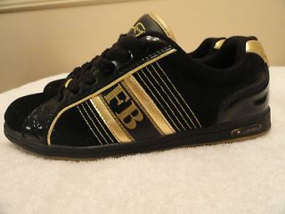 FUBU BLACK SUEDE PATENT LEATHER GOLD TRIM WOMENS SHOES SNEAKERS SIZE