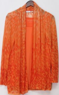 Susan Graver Sz L Animal Print Mesh Cardigan w/ Knit Tank Top Orange