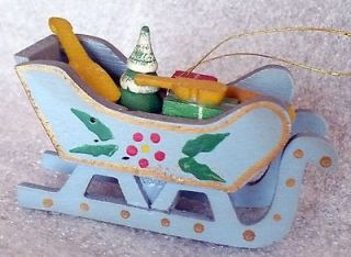 Vintage 1980s Wooden Sleigh Toys Christmas Ornament Decoration by