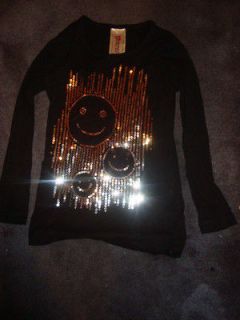 Beautees Black Gold Sequins Smiley Face Top Size Large 10/12