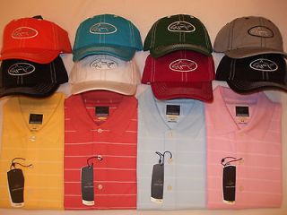 NEW 13 MENS Greg Norman Play Dry S/S STRIPED Polo Shirt & Hat Combo