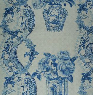 ELIZABETH BENEFIELD Simone print linen nylon blue white chinoiserie