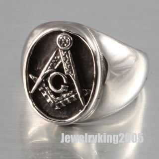 Stainless Steel Shiny Golden Masonic Mens Ring Size 8 9 10 11 12 R359