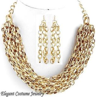 Gold Small Oval Link Thick Chain Necklace Set Chunky & Elegant Costume
