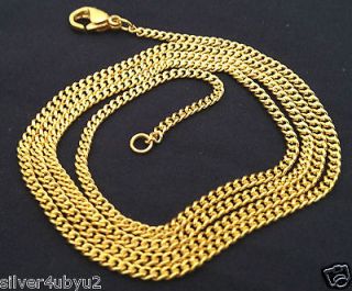 24K Gold Plated Stainless Steel Men Women Cuban Link Curb Chain