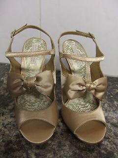 Gold satin cut out sandals with bow from Butterfly by Matthew