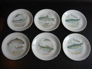 Vintage (6) Altrohlau MZ MORITZ ZDEKAUER Porcelain Fish Plates