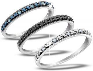 Blue OR Black OR White Diamond Accent Ring in Sterling Silver