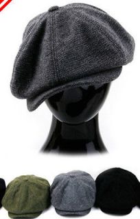 New Tweed Flat Ivy Cap Gatsby Irish Cabbie Men Women Newsboy Black Hat