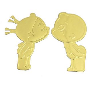 Pair Gold Tone Soft Plastic Boy Girl 3D Sticker Decoration for Car