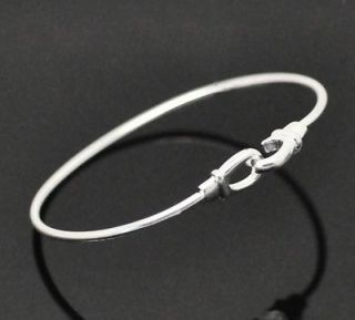 Medium Add A Bead Rigid 2mm SP Silver Hook N Eye Bangle Bracelet