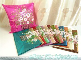 Satin Cushion Cover/Pillow Case Hand Ribbon Embroidered Floral Design