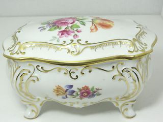 Germany   FLORAL SPRAY & THICK GOLD 4 Footed Jewelry Box   RARE 34C