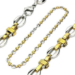 24 316L stainless steel two  tone tribal maze linked mens necklace