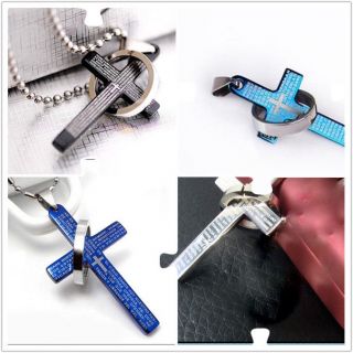 Silver / blue / black stainless steel Lords prayer cross and ring