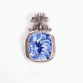 Broken China Jewelry   Liberty Blue Colonial Scenes   Sterling Silver