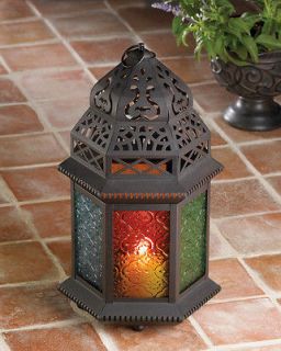 10 Multi Colored Glass Panel TableTop Candle Lantern WEDDING LOT