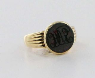 Antique Victorian 18k Yellow Gold Bloodstone Initial Ring Vintage Fine