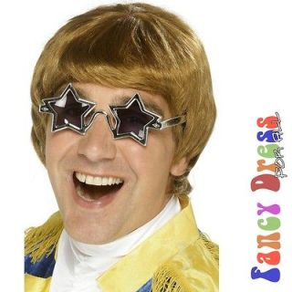 1970s DISCO STAR MAN ELTON JOHN WIG with Glasses Fancy Dress One Size