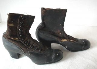 Vintage Black and Brown Women’s High Top, Button Up Shoes