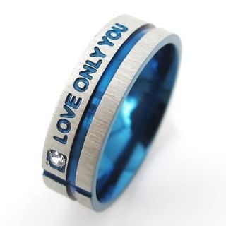 Mens Women Stainless Steel Silver Blue Love Ring Size 6,7,8,9,10,11