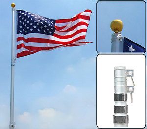 Aluminum Flagpole 3x5 Free Flag Gold Ball Pole Top Finial Kit