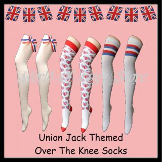 Ladies / Teenagers Union Jack Fancy Dress Themed Over The Knee Socks