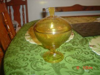 VINTAGE ROUND AMBER CANDY DISH/BOWL BOWL W/LID