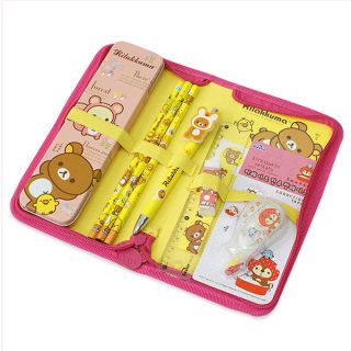 Pink Rilakkuma Stationary Notebook Pens Pencils Gift Set + Folder Bag