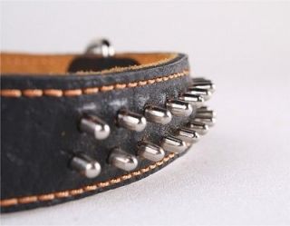 Two Ply Genuine Leather Collar with Round Spikes