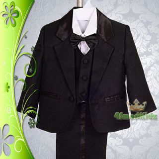 5pc Set Formal Suits Outfits Christening Wedding Page Boy Black Size 0