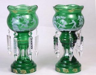 GORGEOUS PAIR OF VICTORIAN REPRODUCTION OVERLAY GLASS MANTLE LUSTERS