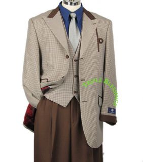 33 SHARP 3pc MEN WIDE LEG HOUNDSTOOTH ZOOT SUIT BROWN 36R 48L hth