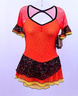 New AS Adult Small Xp Orange Brown Samba Competition Skating Dress