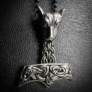 Thors Wolf Hammer Silver Brass Pendant Detailed Metalwork Viking
