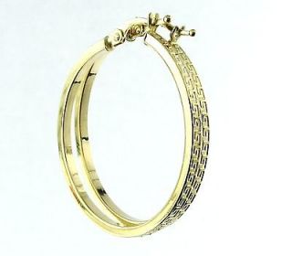 10K Solid Yellow Gold Versace Greek Design Hoop Earrings