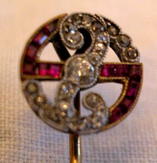 ANTIQUE U.K GOLD TIE PIN SET WITH DIAMONDS AND RUBIES