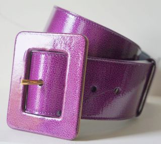 YSL YVES SAINT LAURENT Purple Patent Leather Wide Belt 80/32 Square