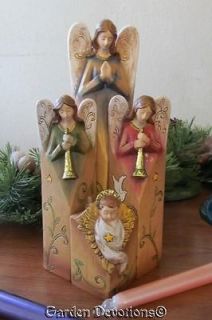 Unique 4pc Stacking ADVENT CHRISTMAS ANGEL WREATH Taper Candle Holder