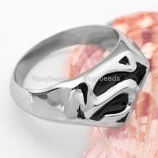1PC Stainless Steel Enamel Black Superman Symbol Finger Ring Rock