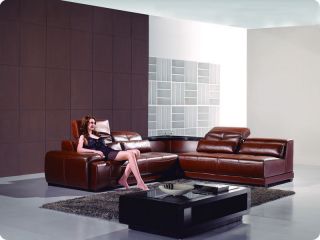 Modern leather sectional sofa set with corner tables