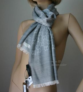420 NEW GUCCI GG GRAY WOOL SCARF W/HANG TAG UNISEX