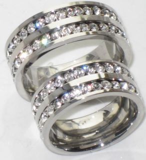CHANNEL SET DOUBLE MENS WOMENS SIMULATED DIAMONDS 7MM WEDDING RING